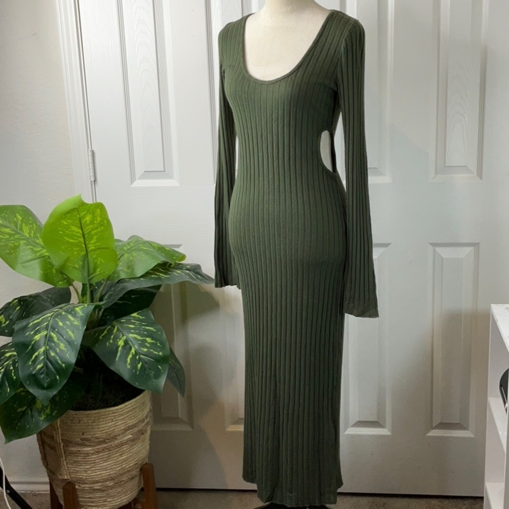ZARA Womens Ribbed Cut Out Maxi Dress Size L